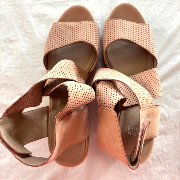 NWOT Eileen Fisher Willow Wedge Espadrilles Sandals blush Pink leather SZ 9 - Picture 8 of 16